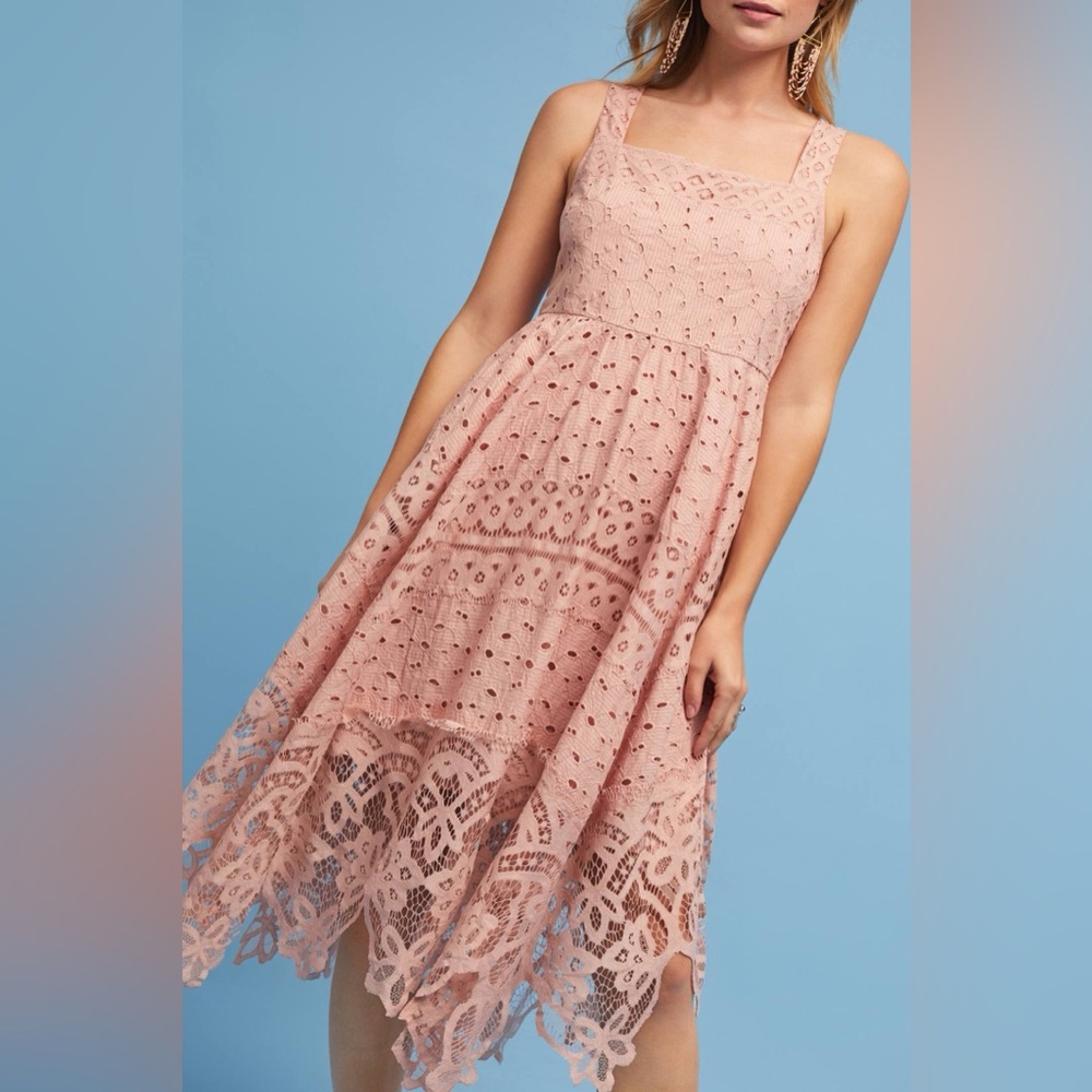 Anthropologie MAEVE Dusty Rose Pink AIZA Cotton Lace Dress Size 8